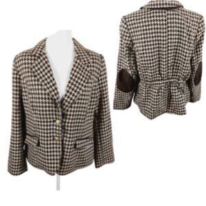 NWOT Joan Rivers, Classic Brown & Beige Houndstooth Jacket, Elbow Patches, SZ 14